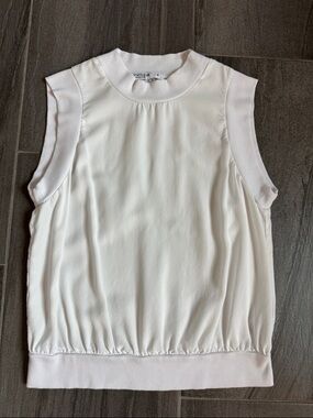 Stateside White Sleeveless, Mixed Media Knit-Trim Tank